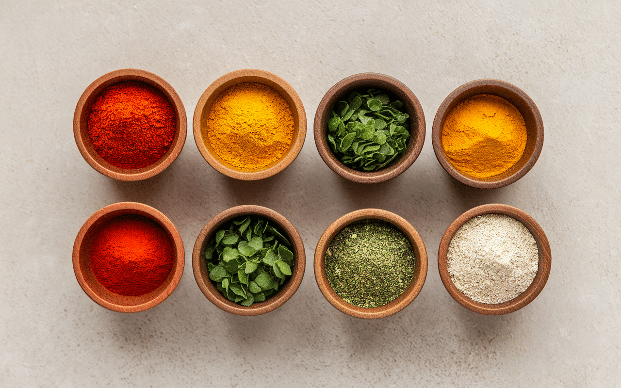 assaisonné poulet sélection épices colorées