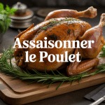 assaisonné poulet rôti sur planche avec épices