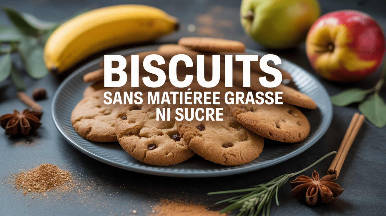 Assiette de biscuit sans matière grasse ni sucre entourée d’ingrédients naturels