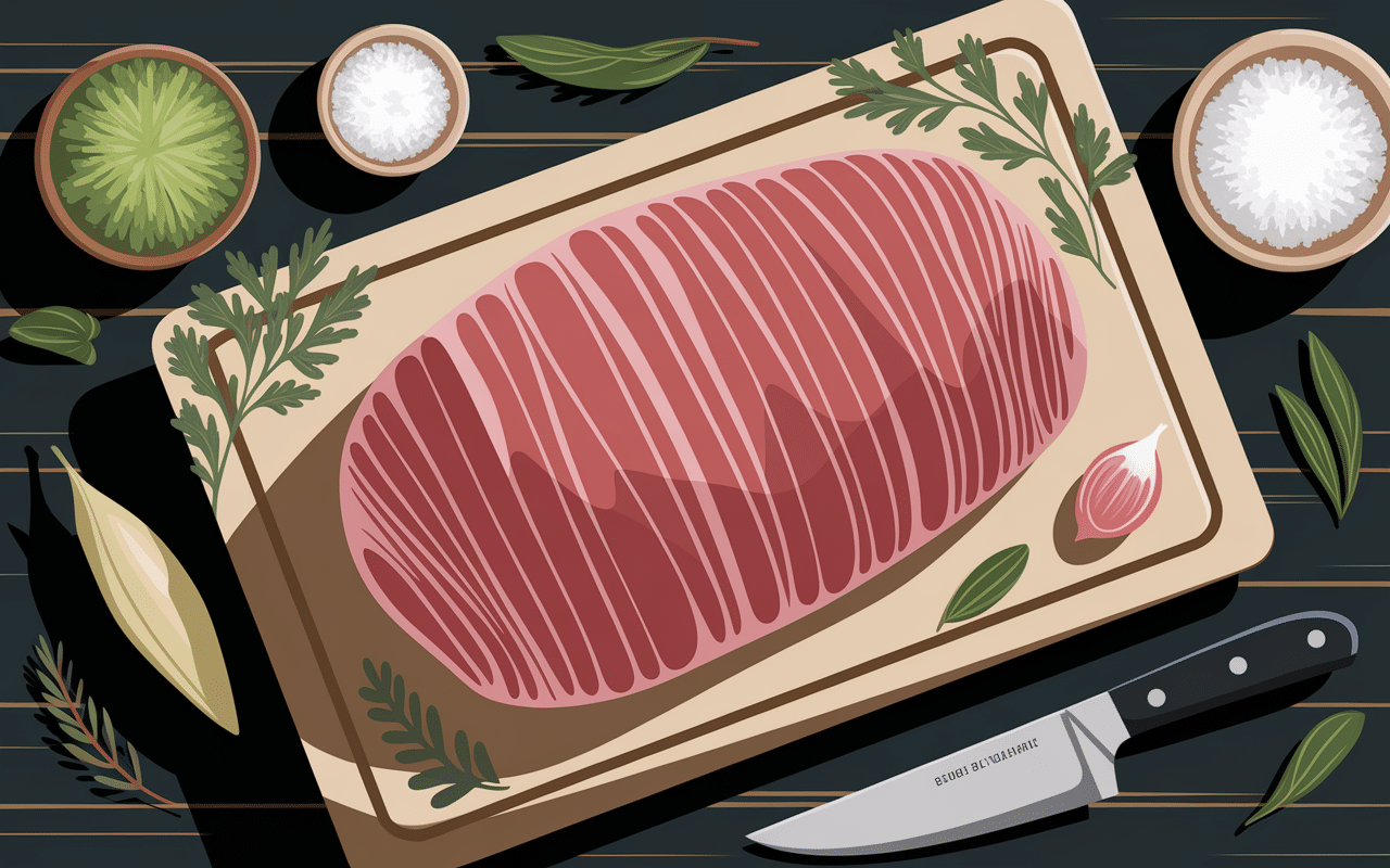 Poitrine agneau four crue avec herbes et couteau