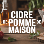 cidre de pomme maison sur table avec pommes et bouteilles