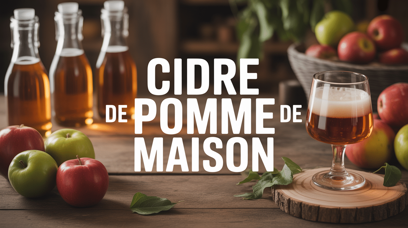 cidre de pomme maison sur table avec pommes et bouteilles