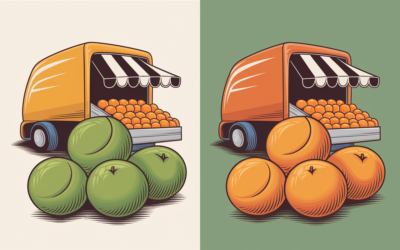 Comparaison abricots durs et murs camion marche illustration
