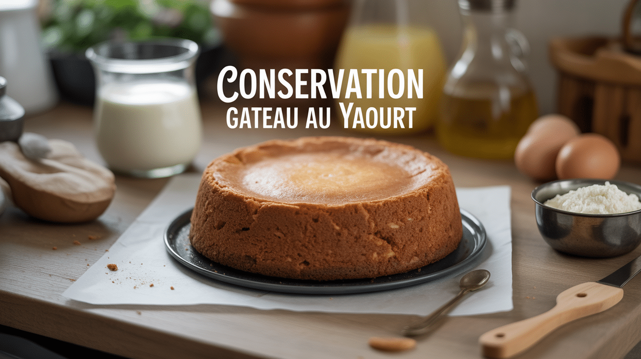 conservation gâteau yaourt doré moelleux sur plan de travail