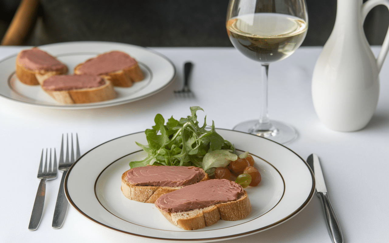 Toasts paté de foie vin blanc table élégante
