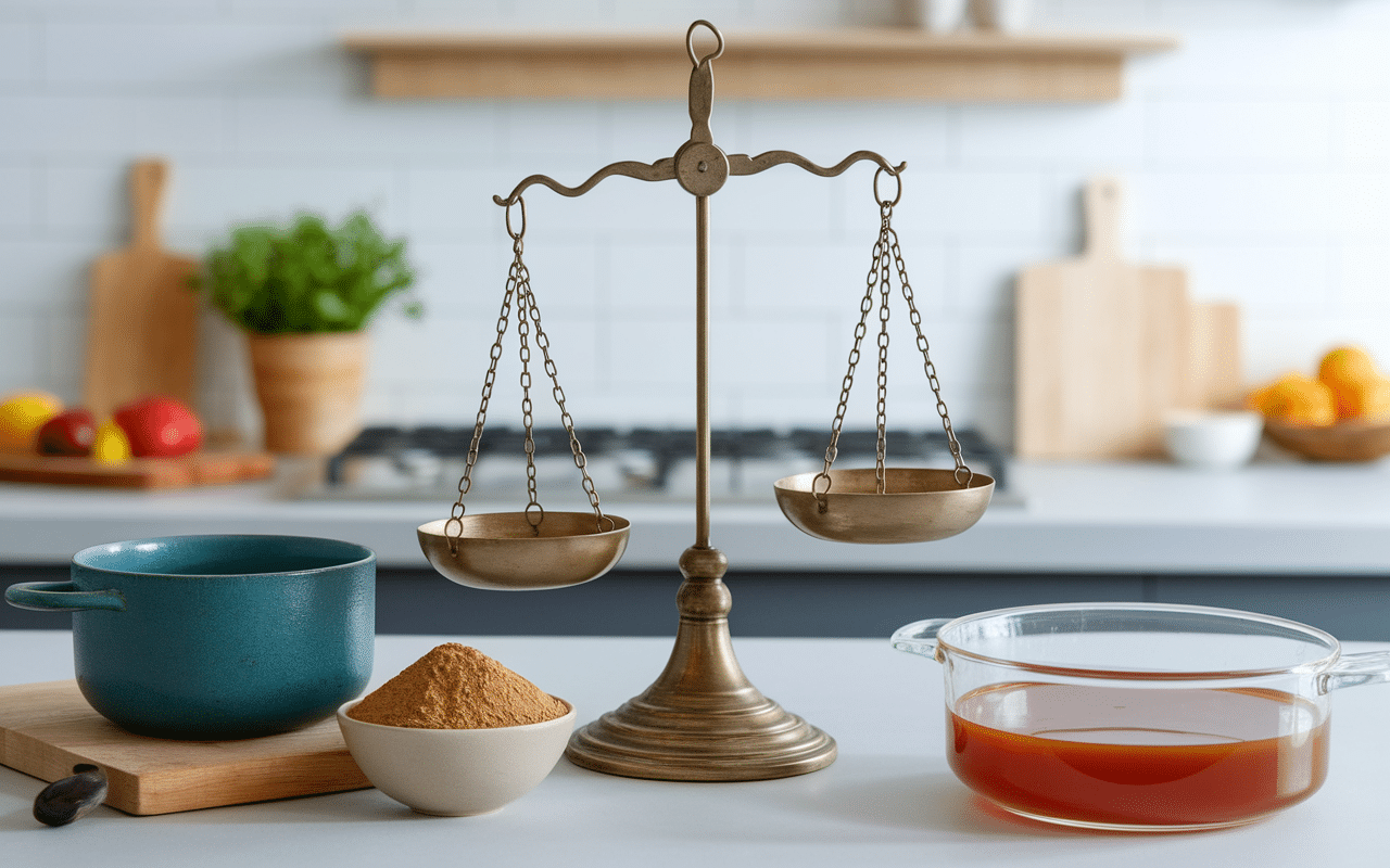 Balance et cuillères pour dosage fond de veau Maggi