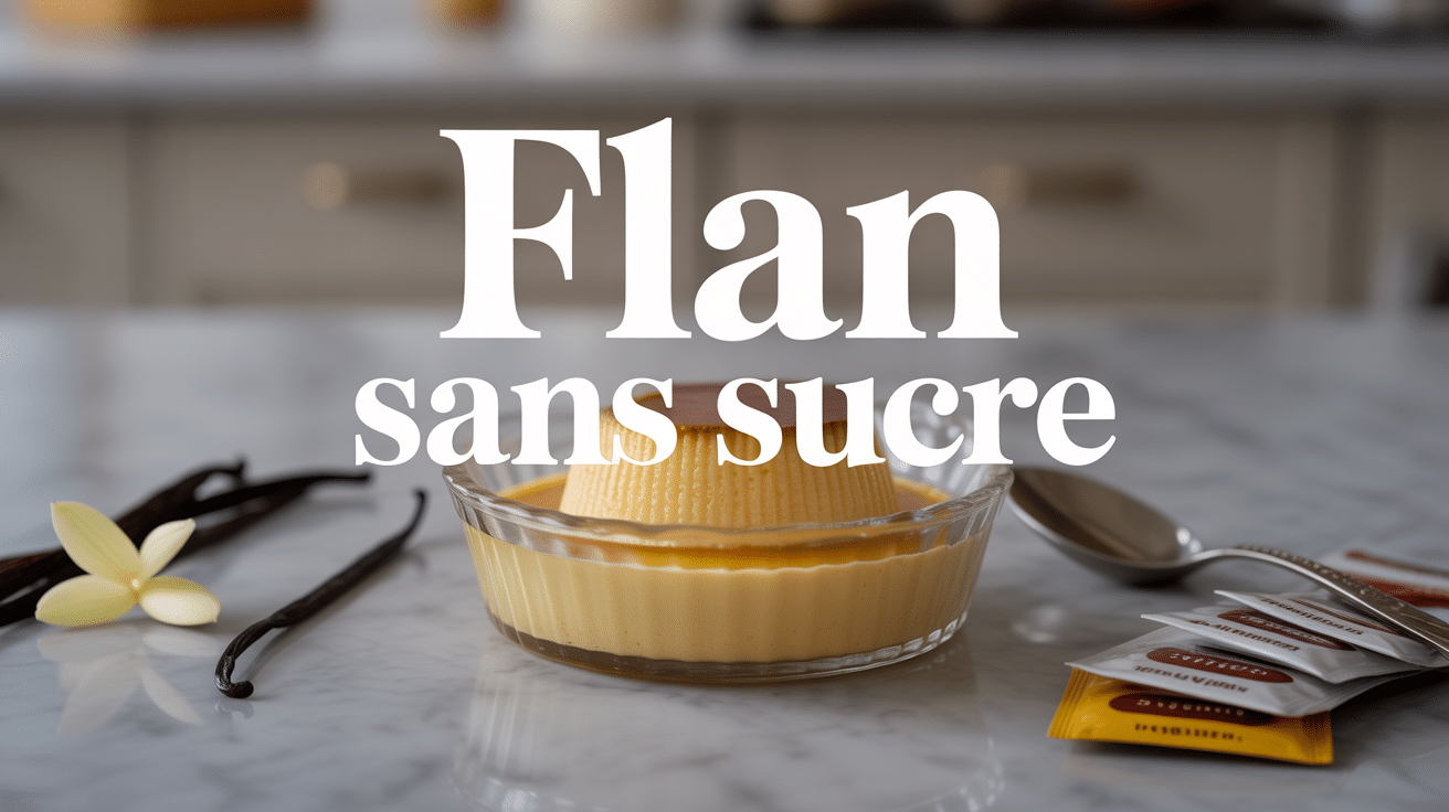 Flan sans sucre crémeux sur table de cuisine minimaliste