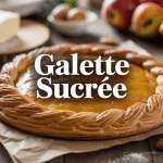 galette sucrée dorée sur table en bois avec ingrédients