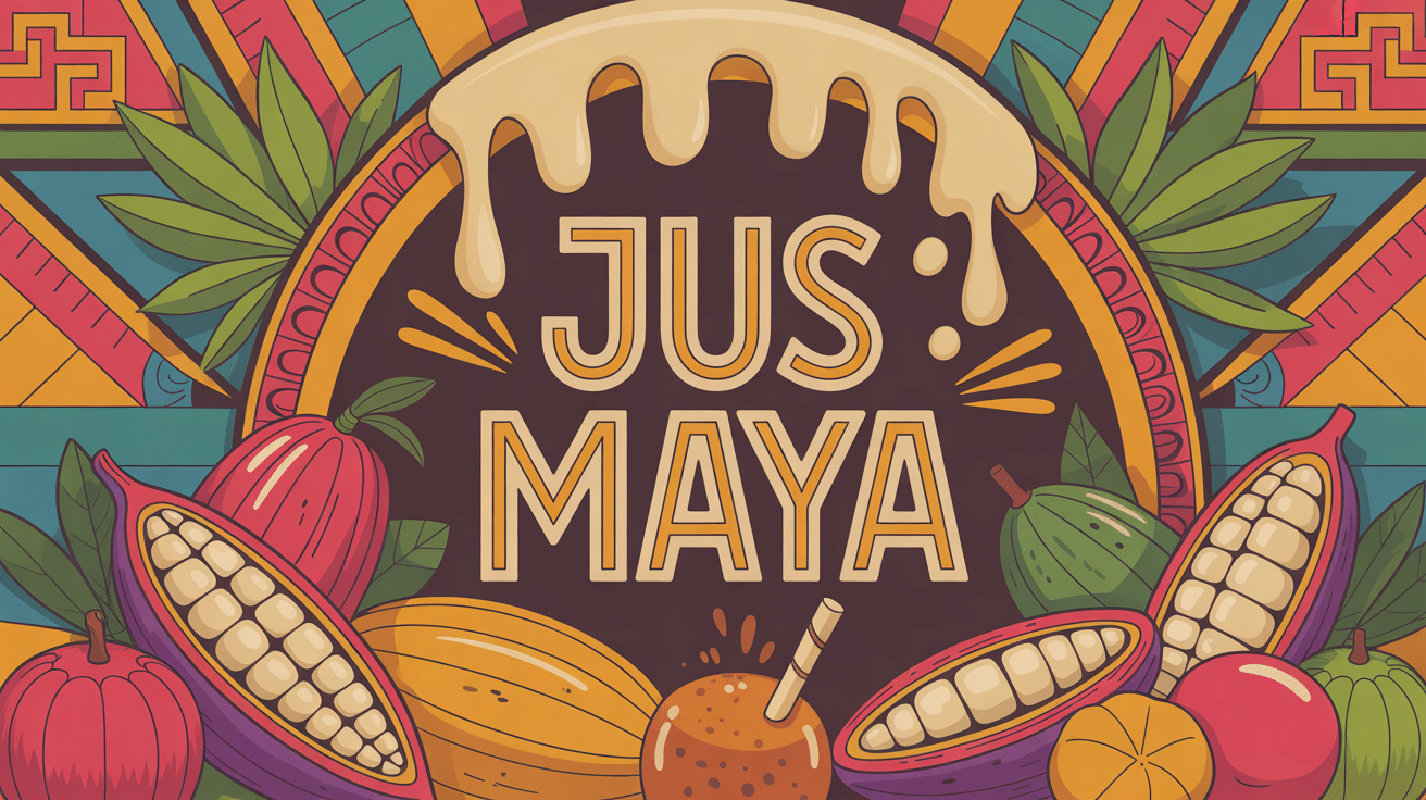 illustration jus maya calebasse maïs cacao fruits