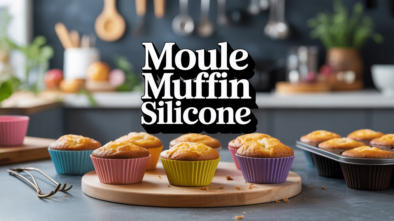 Muffins dorés sortant de moule muffin silicone en cuisine moderne