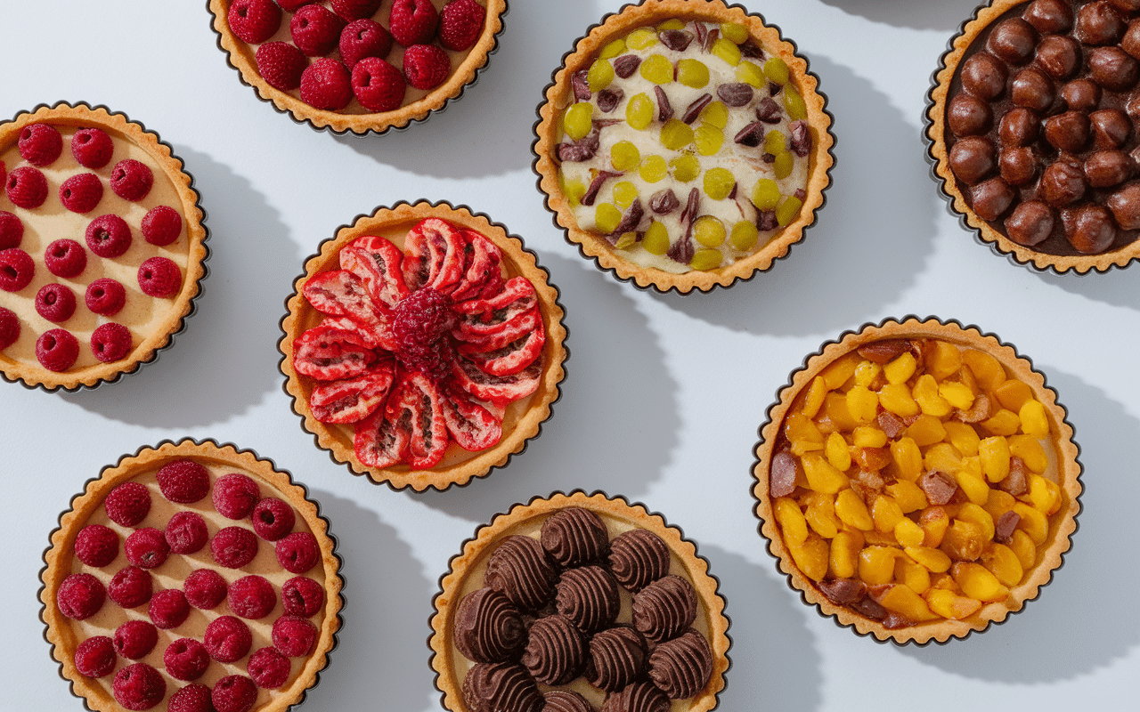 Assortiment de tartelettes sucrees et salees demoulees sur moule tartelette