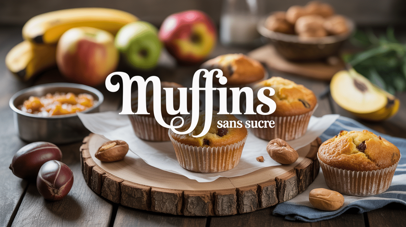 Muffin sans sucre avec ingrédients naturels sur planche bois