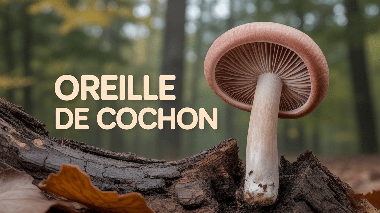 Oreille de cochon champignon brun rosé sur souche en forêt
