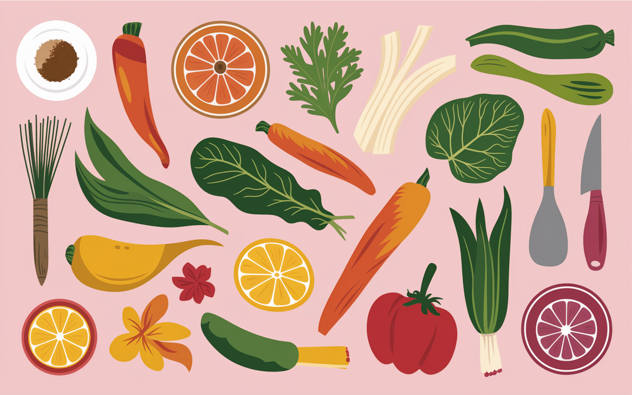 Fusion culinaire avec plat typique martiniquais, épices et légumes