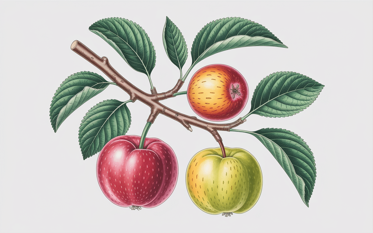 Illustration scientifique d'une pomme bleue