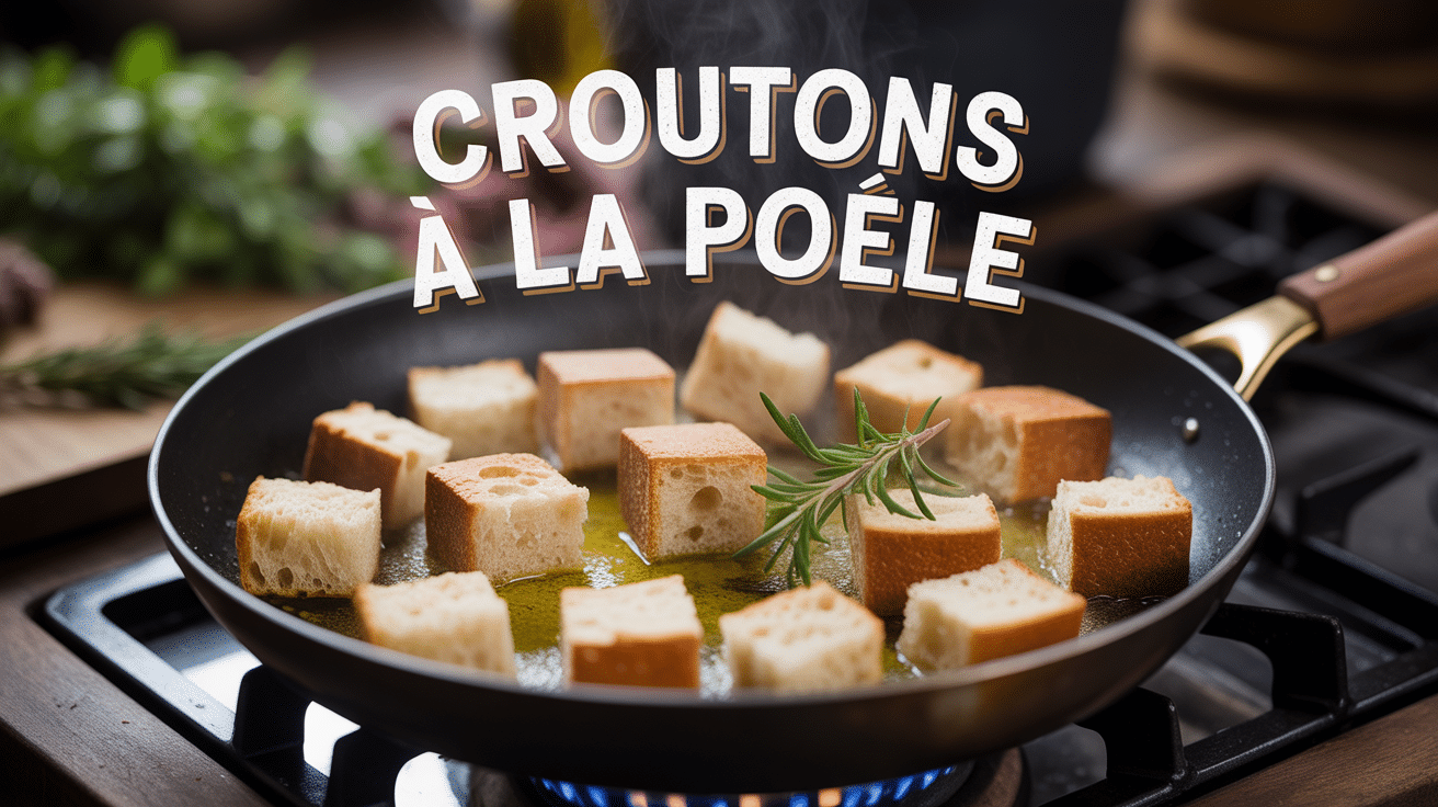 Recette croûtons à la poêle cubes dorés spatule