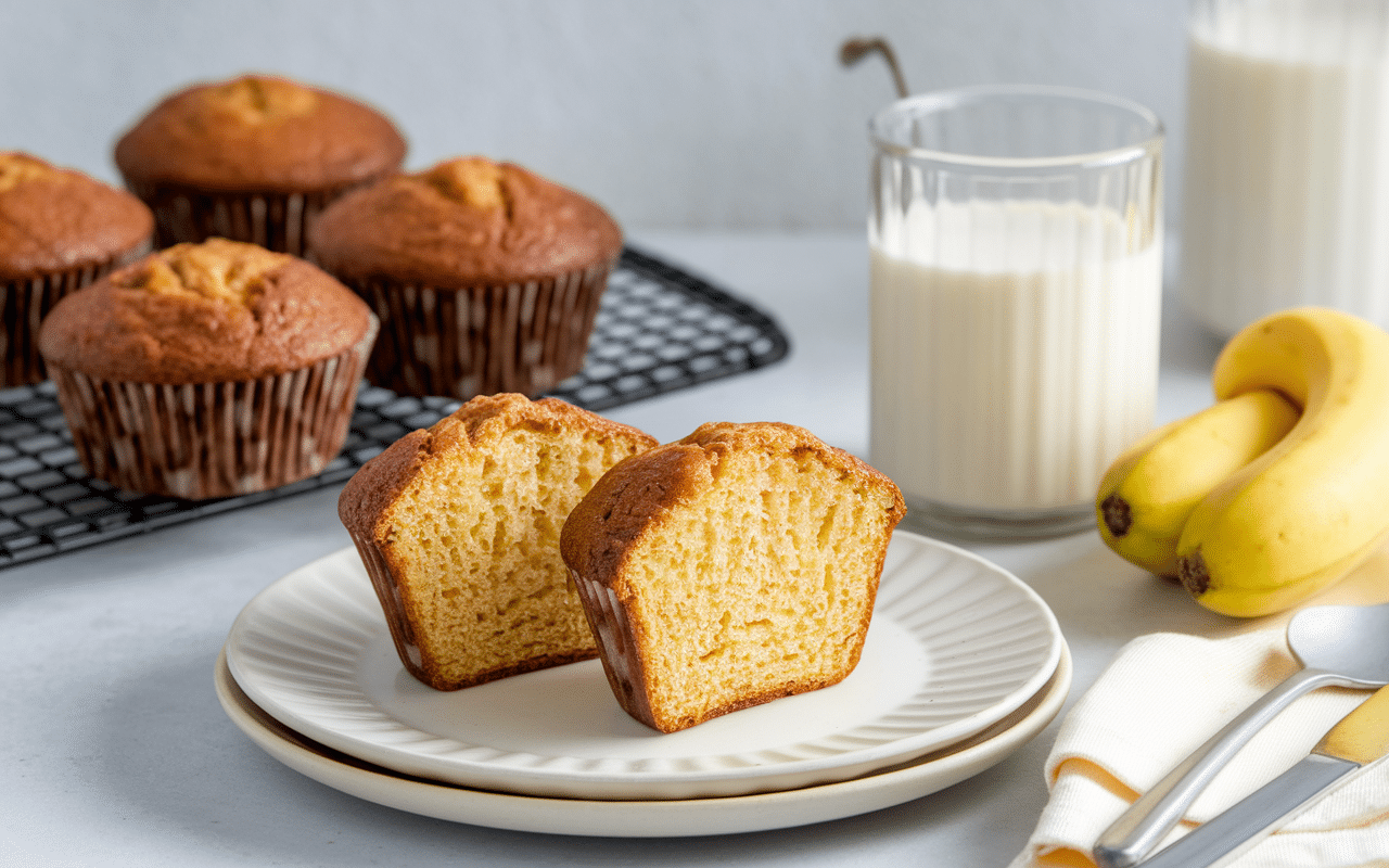 Texture moelleuse muffin sans sucre coupe et ingrédients