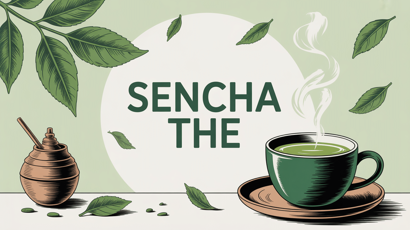 sencha the tasse fumante et feuilles fraiches