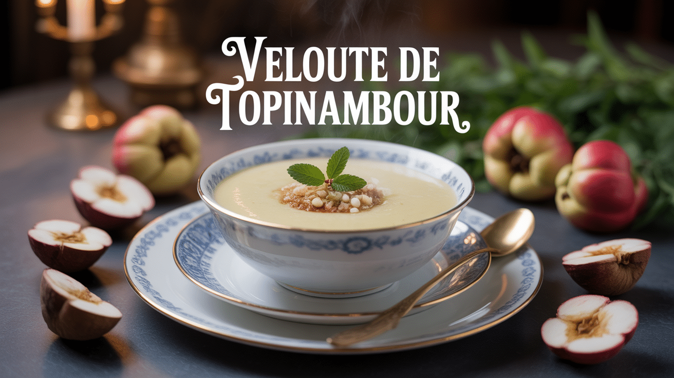 Bol de velouté de topinambour crémeux et ingrédients frais