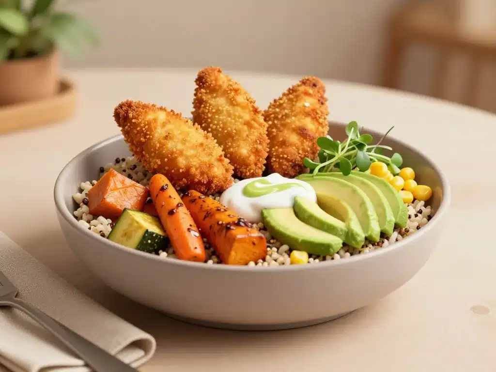 accompagnement accras de morue bowl moderne légumes rôtis