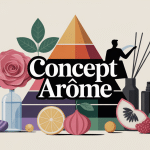 Concept arome illustration pyramide olfactive et icônes familles