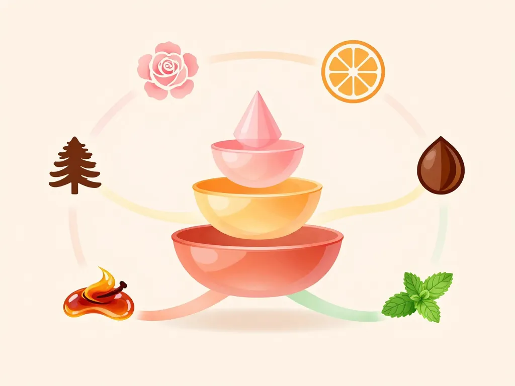 Concept arome pyramide olfactive icônes florale boisé fruité