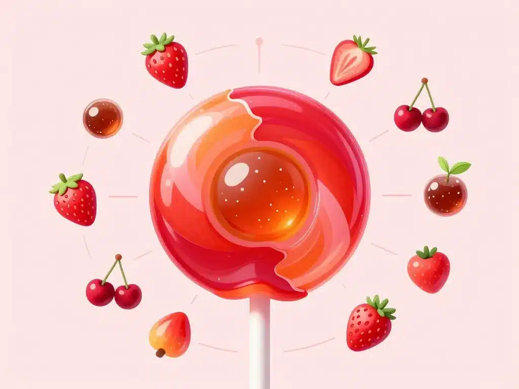 Schéma d’une chupa chups au chewing gum, coque et cœur