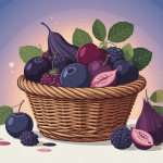 Panier de fruit noir avec mûres myrtilles cassis