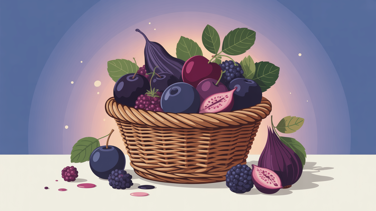 Panier de fruit noir avec mûres myrtilles cassis