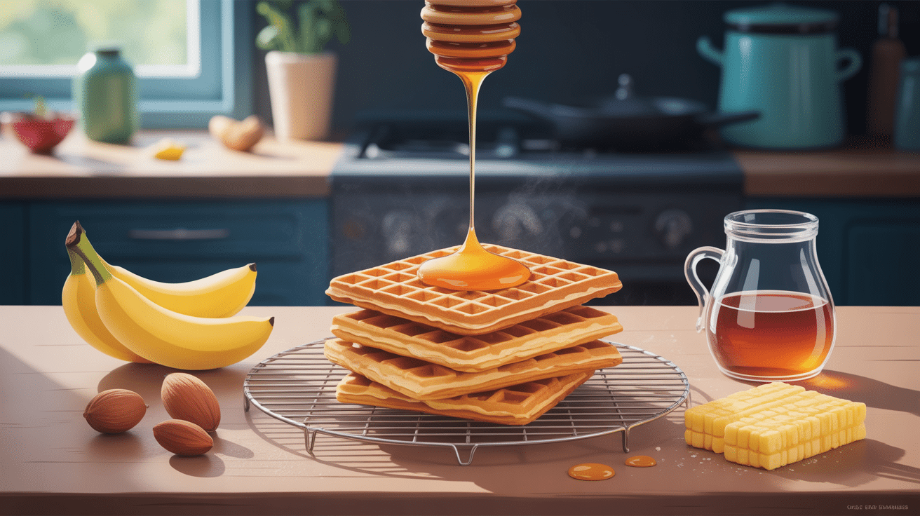 gaufres bananesques chicchew.fr pile dorée avec bananes et sirop