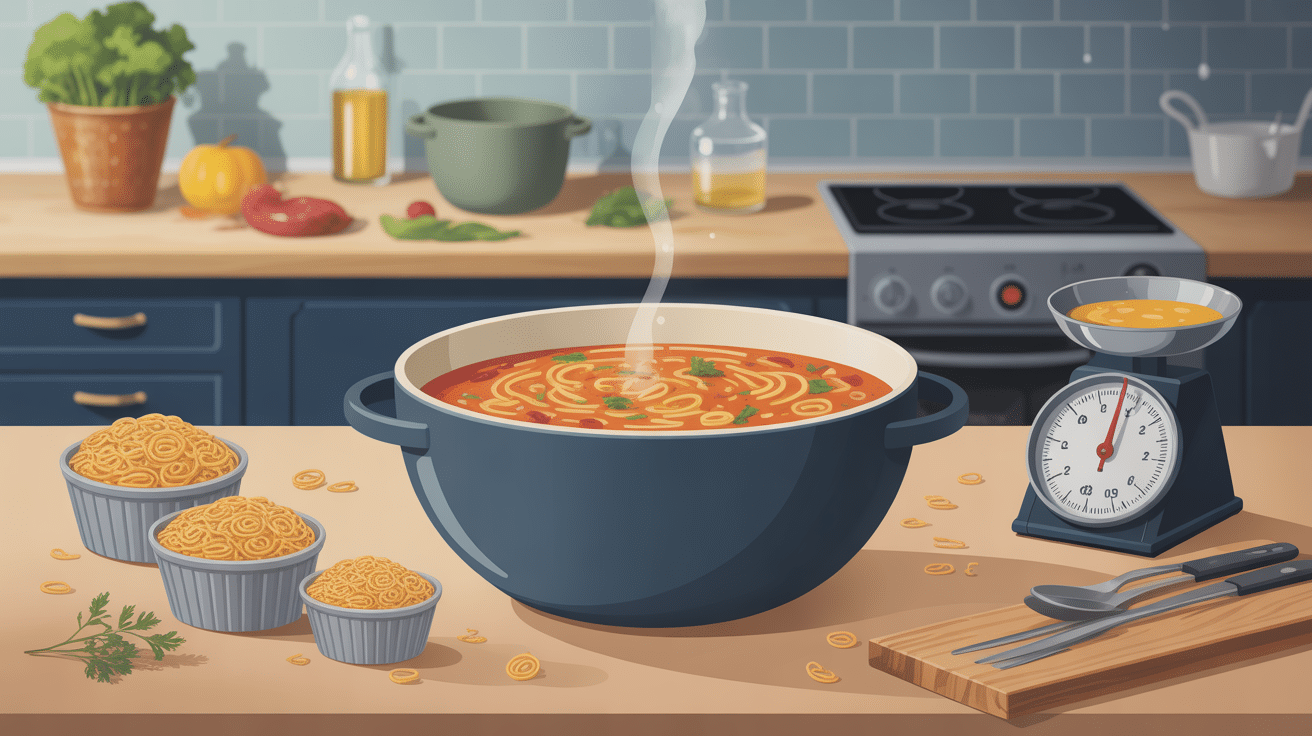 quelle quantité de vermicelle dans une soupe bol, balance et cuillères