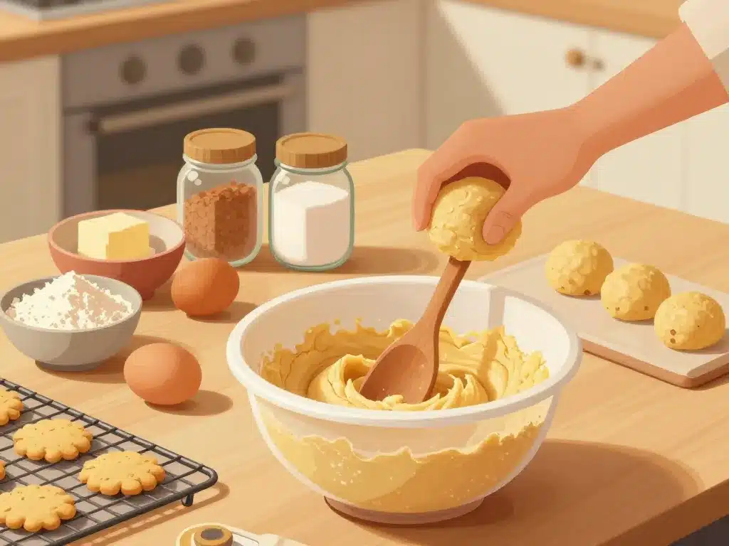 recette cookie sans gluten plan de travail bol pate et boules pretent a cuire