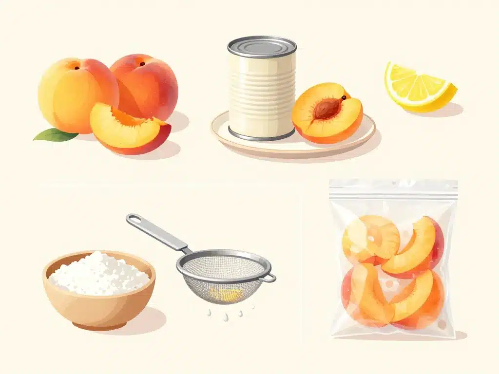 recette crumble a la peche avec pêches fraîches, en boîte et surgelées