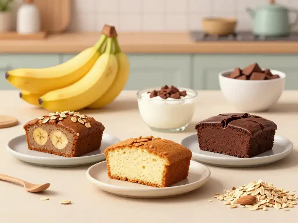 trois gâteaux illustrant une recette gateau proteine sans whey