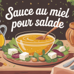 sauce au miel pour salade en bol entouré d'ingrédients