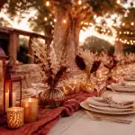 decos de mariage table extérieure ambiance dorée