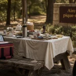 Aire de pique nique : table, ombre et accès au parc
