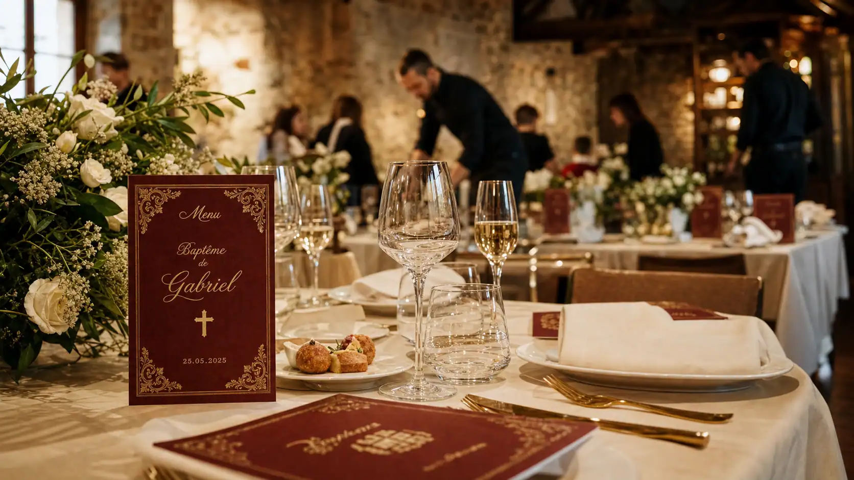 Bapteme au restaurant : table dressée au restaurant