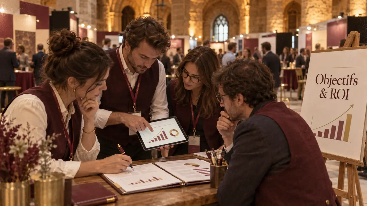 Participation salon professionnel : équipe calcule le ROI en salon